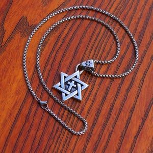 🕊Bold & Beautiful Silver Star Of David & Cross Of Christ Alpha & Omega Necklace
